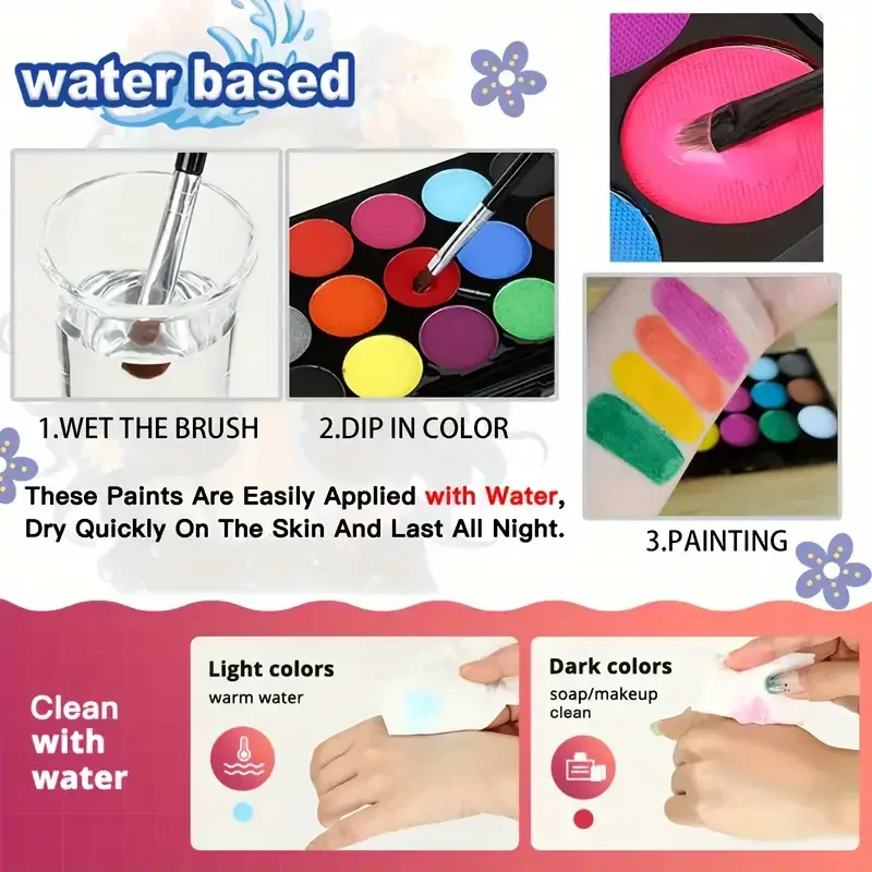 15 Color Face Painting Kit Body Makeup Non Toxic Water Paint Oil with Brush for Christmas Halloween Fancy Carnival Vibrant Party