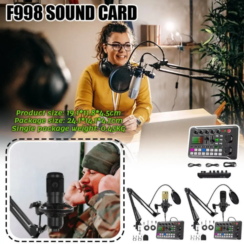 DJ Equipment Microphone Sound Card Console Studio Sound Card Kit Cable Phone Mixing Computer Live Voice Mixer F998 Sound Card