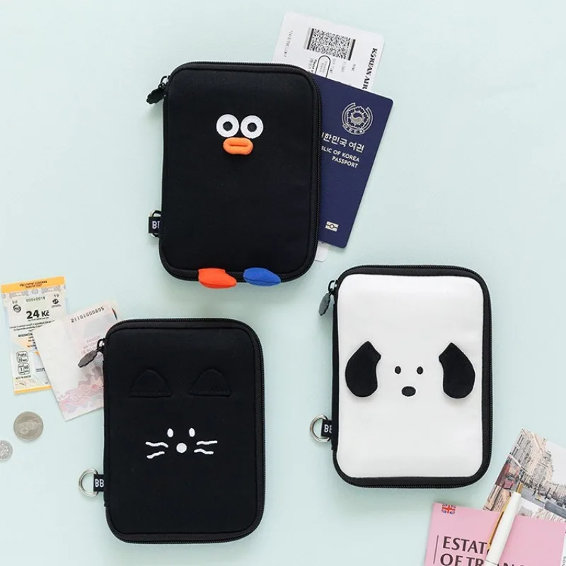 Korean Cute Childlike Passport Bag Multi-compartment Travel ID Card Storage Clip Change Receipt Cartoon Organizer Storage Bag