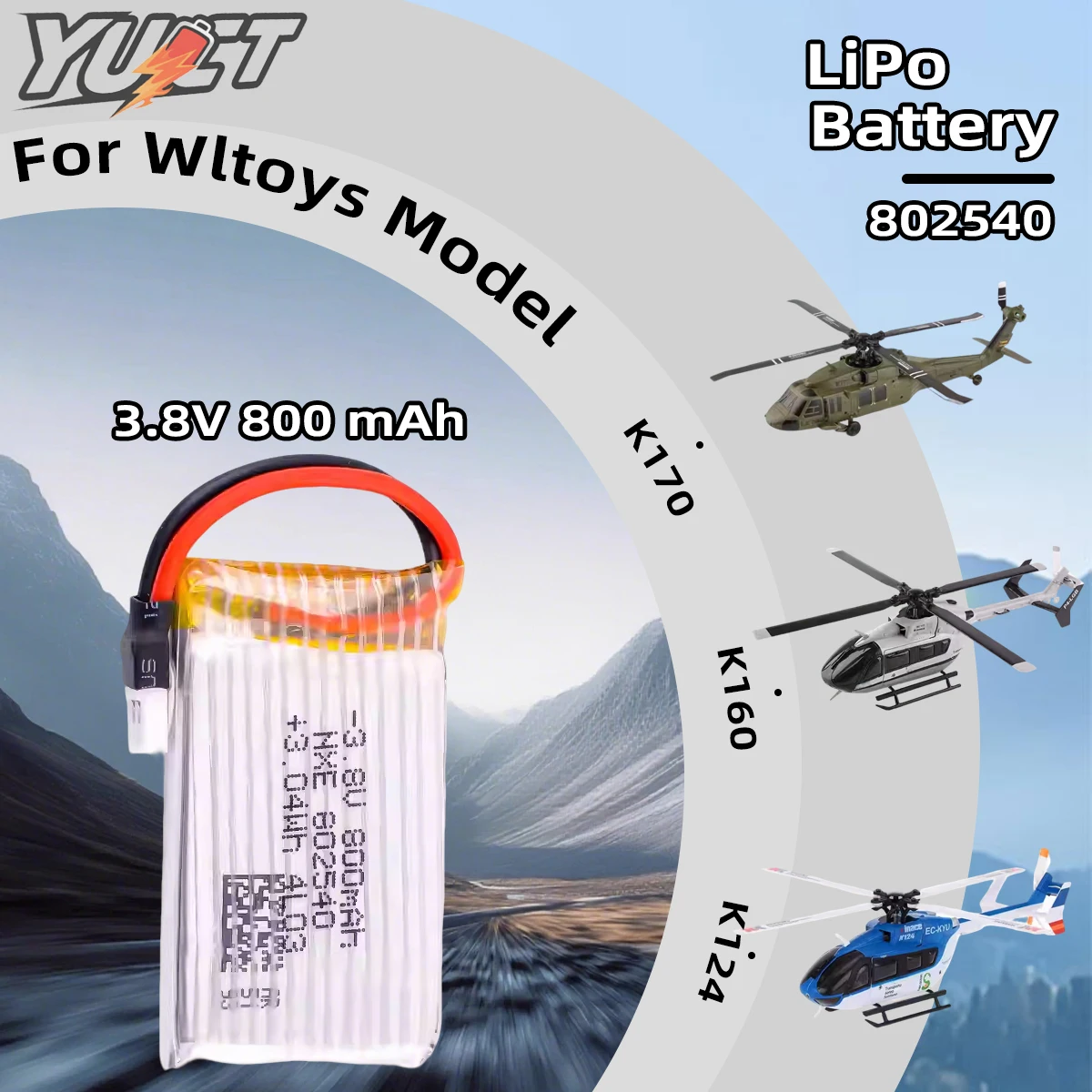 

YUCT 3.8V Lipo Battery 20C 800mAh MX2.0 Plug K170 Accessories For Wltoys XK K160 K124 X5SW X705C RC Drone Helicopter Parts