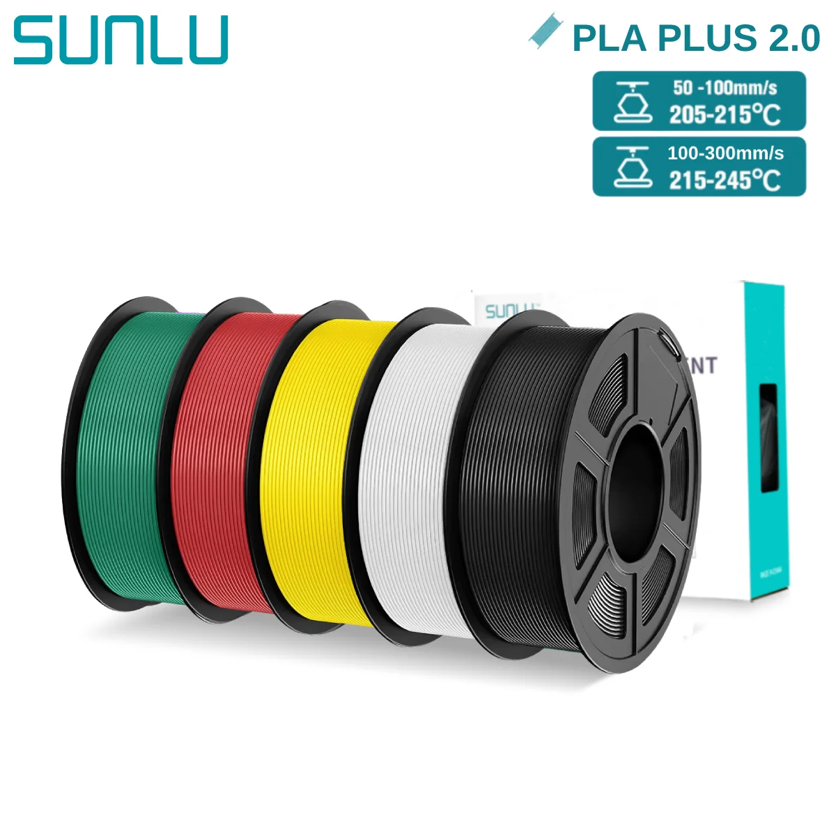 SUNLU PLA+2.0 3D Filament 5KG PLA PLUS Upgrade 1.75mm Neatly Wound Colorful 3D Filaments Spool for FDM 3D Printing Materials