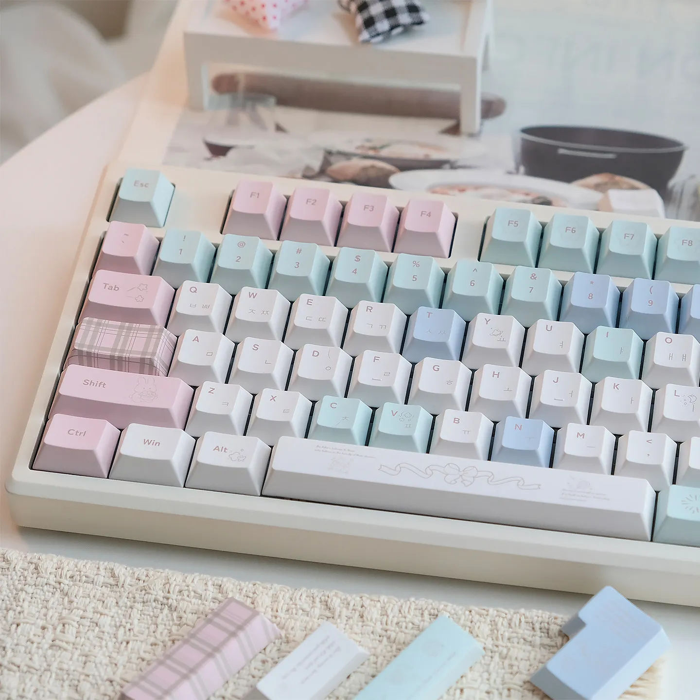 MAIMOOO Cheese Bunny Keycap Cherry MOA Profile PBT Thermal Sublimation Custom Cute Rabbit Korean Keycaps for Mechanical Keyboard