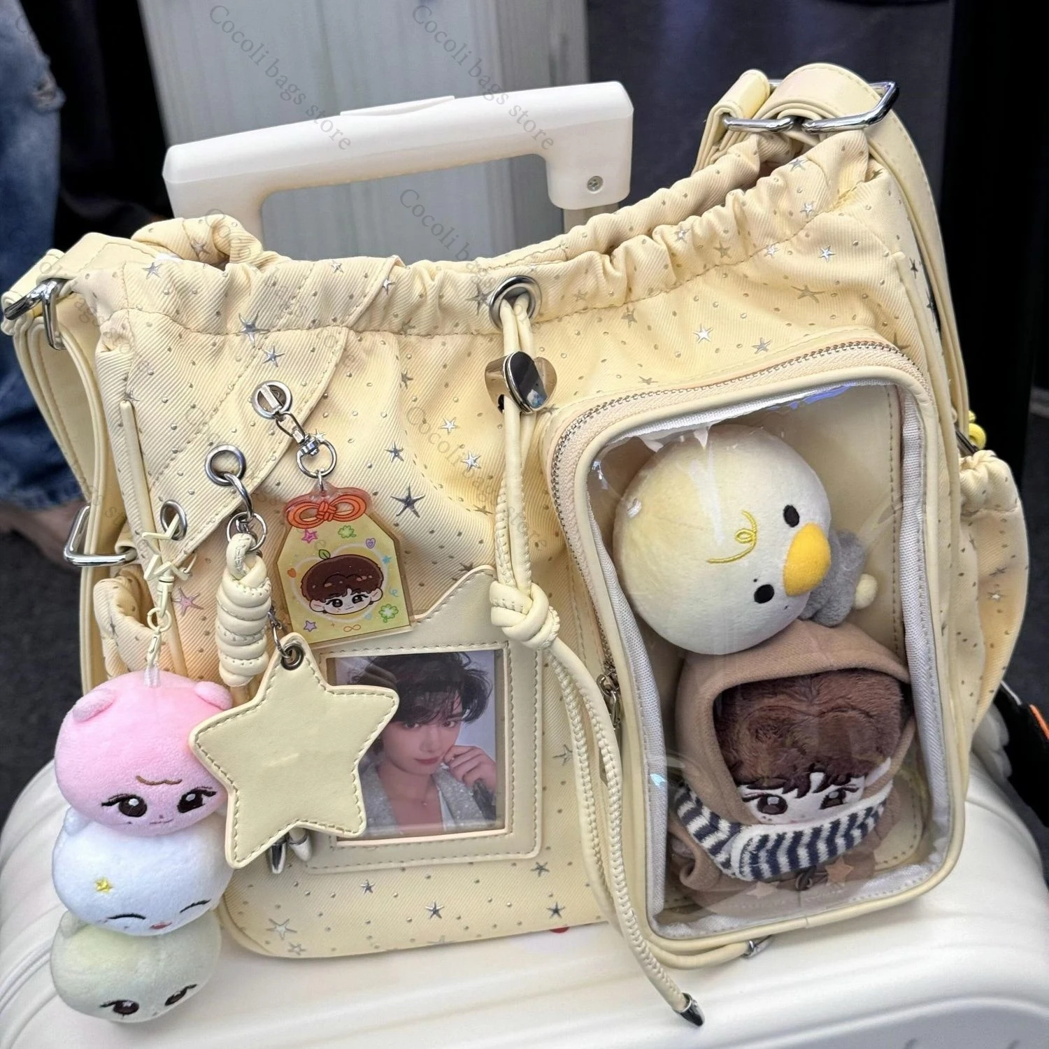 

Рюкзак Kawaii Ita Bag для женщин, сумка-тоут с принтом звезд, большая вместительная сумка через плечо с прозрачным карманом, повседневные сумки для женщин