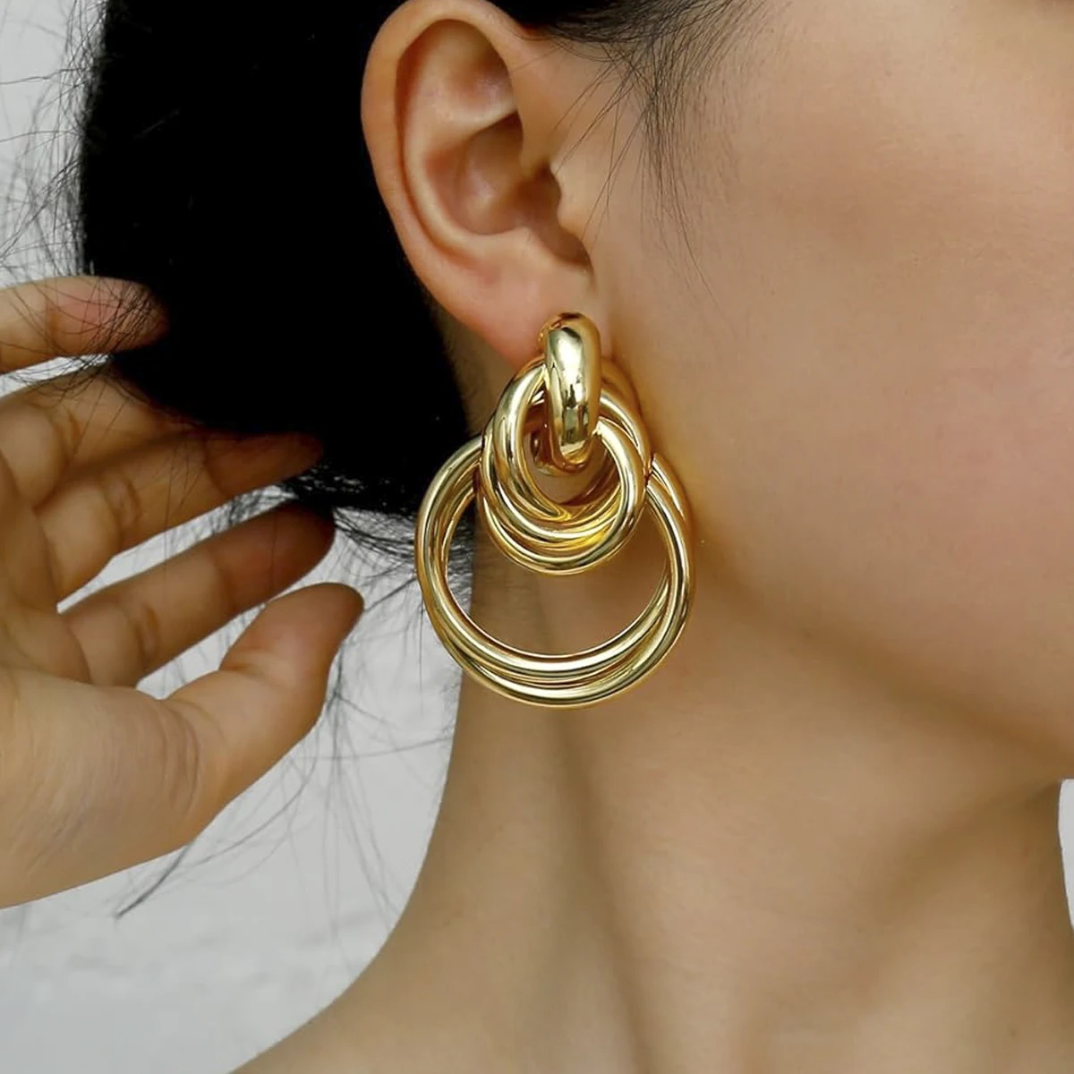 

Korean Fashion Chunky Dangle Earrings for Women Circle Exaggerated Hypoallergenic Statement Hoop Earings Brincos Trend Jewelry