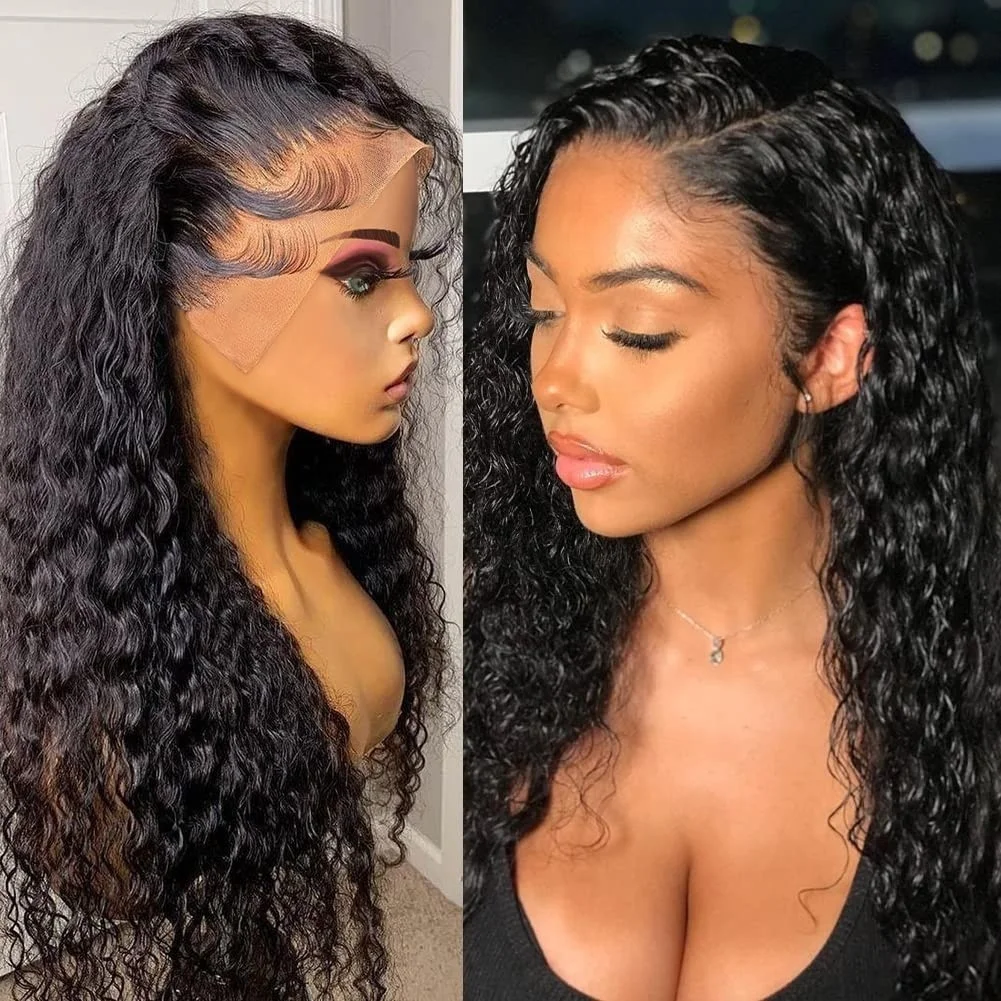 

Deep Wave 5×5 Lace Front Wigs Human Hair Glueless 220 Density Ready to Wear Transparent Frontal Wig For Women Pre Plucked 1B