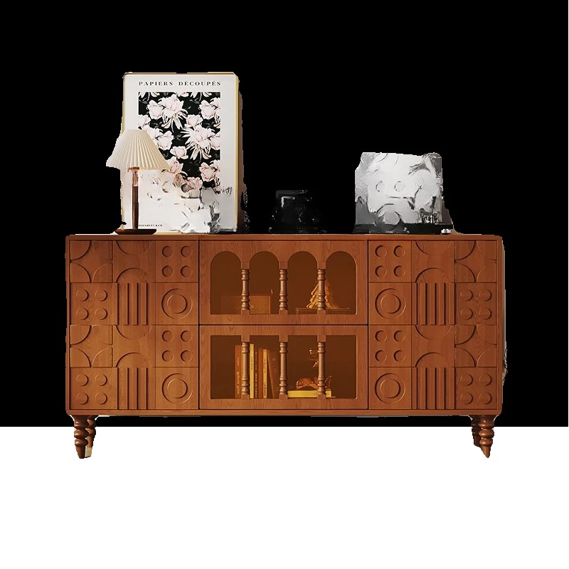 مدخل عرض غرفة المعيشة الفرنسية من الخشب الصلب القديم، وخزانة جانبية لتناول الطعام، وأريكة شقة صغيرة #3