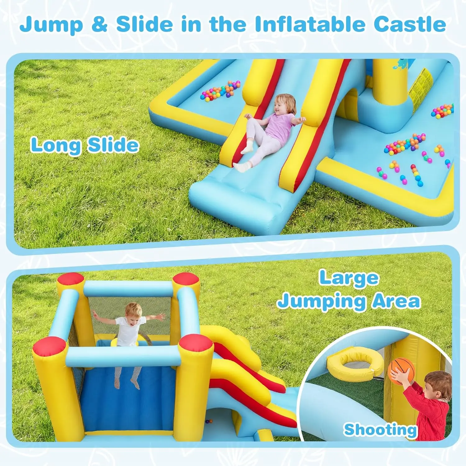 Maison gonflable de rebond, château gonflable de saut avec fosse à balles et toboggan, jeu de lancer d'anneau, mur d'escalade pour cadeaux de fêtes et d'événements, Todd