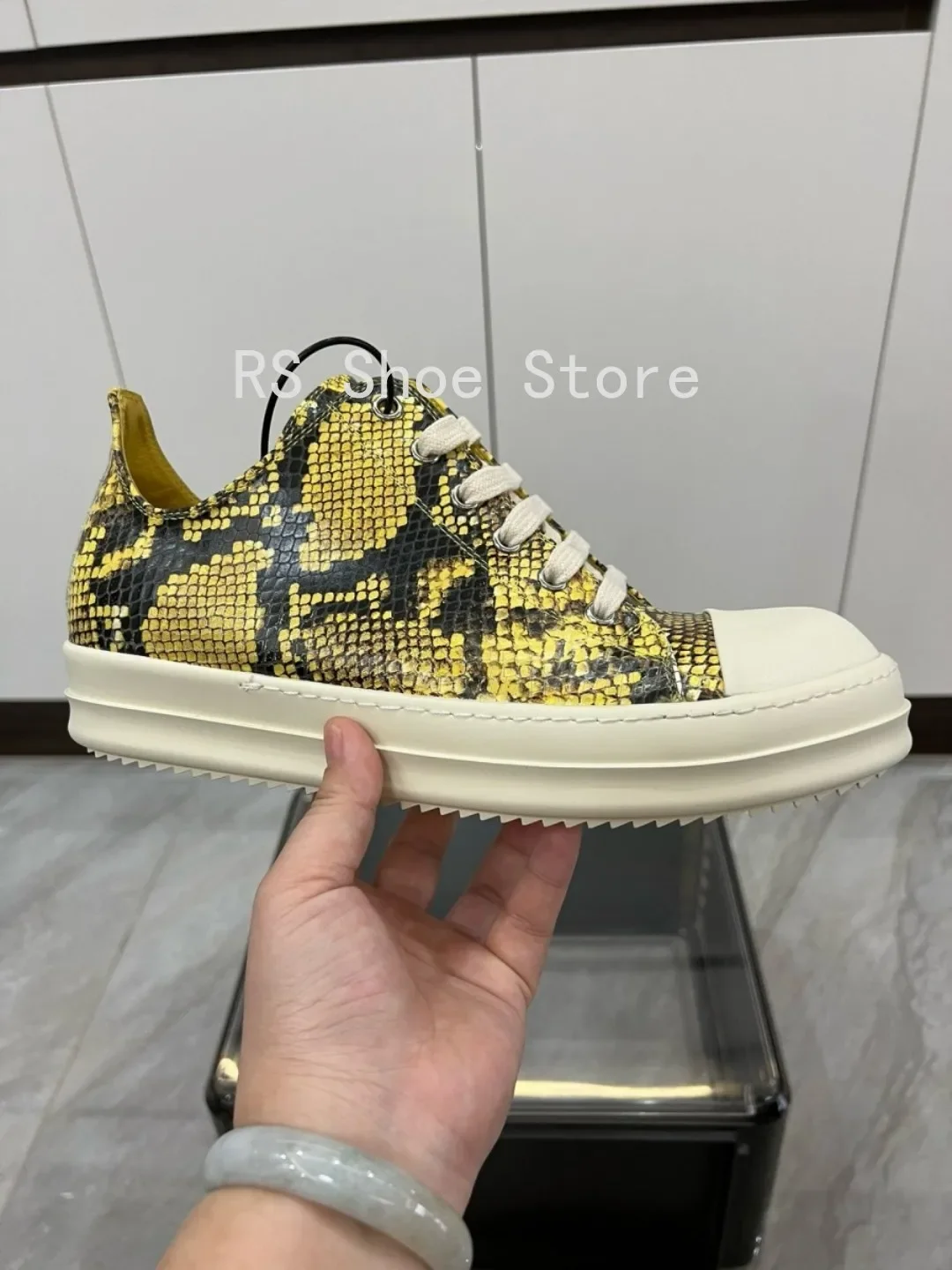 

Ro Designer Luxury Casual Shoe Men Boots Women Sneaker Low Top Shoes Luxury Lace-up Yellow Boa Leather Cowhide Sneakers