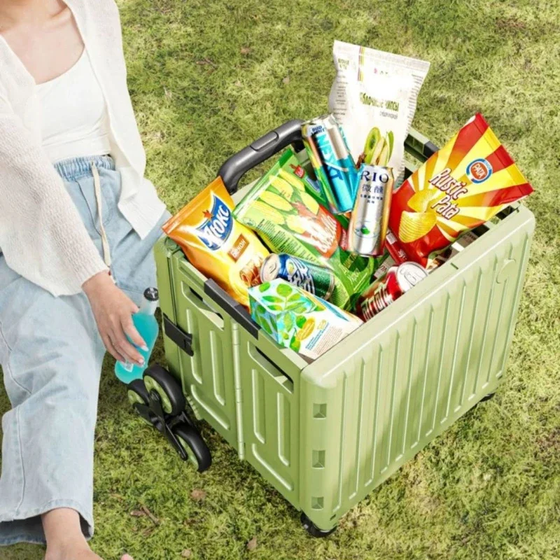 

Shopping Cart Small Carts Outdoor Storage Box with Wheels Express Delivery Cart Folding Kitchen Islands Silent Camping Trolleys