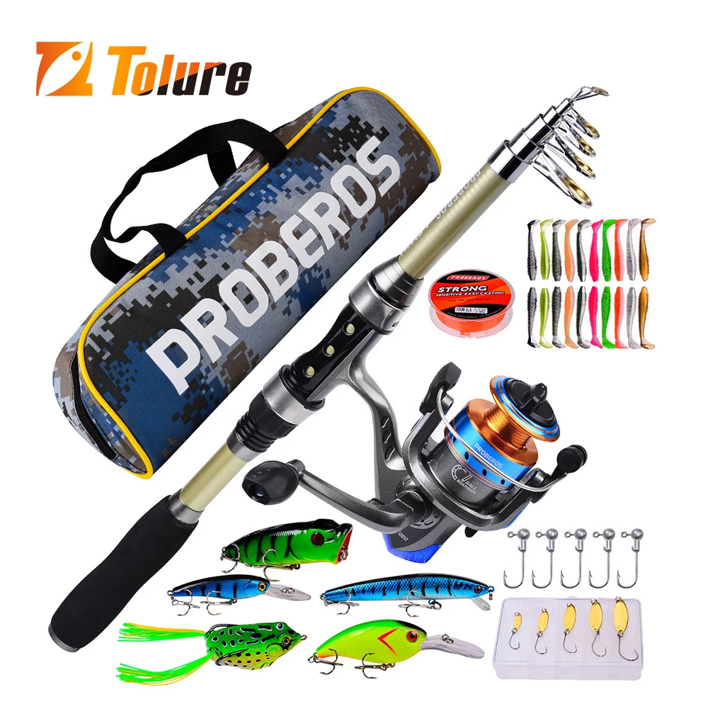 Tolure 1.8m Full Kit Fishing Rod Reel Combo telescopic reel Spinning Fishing Rod with  fishing lines bait hook Set combination