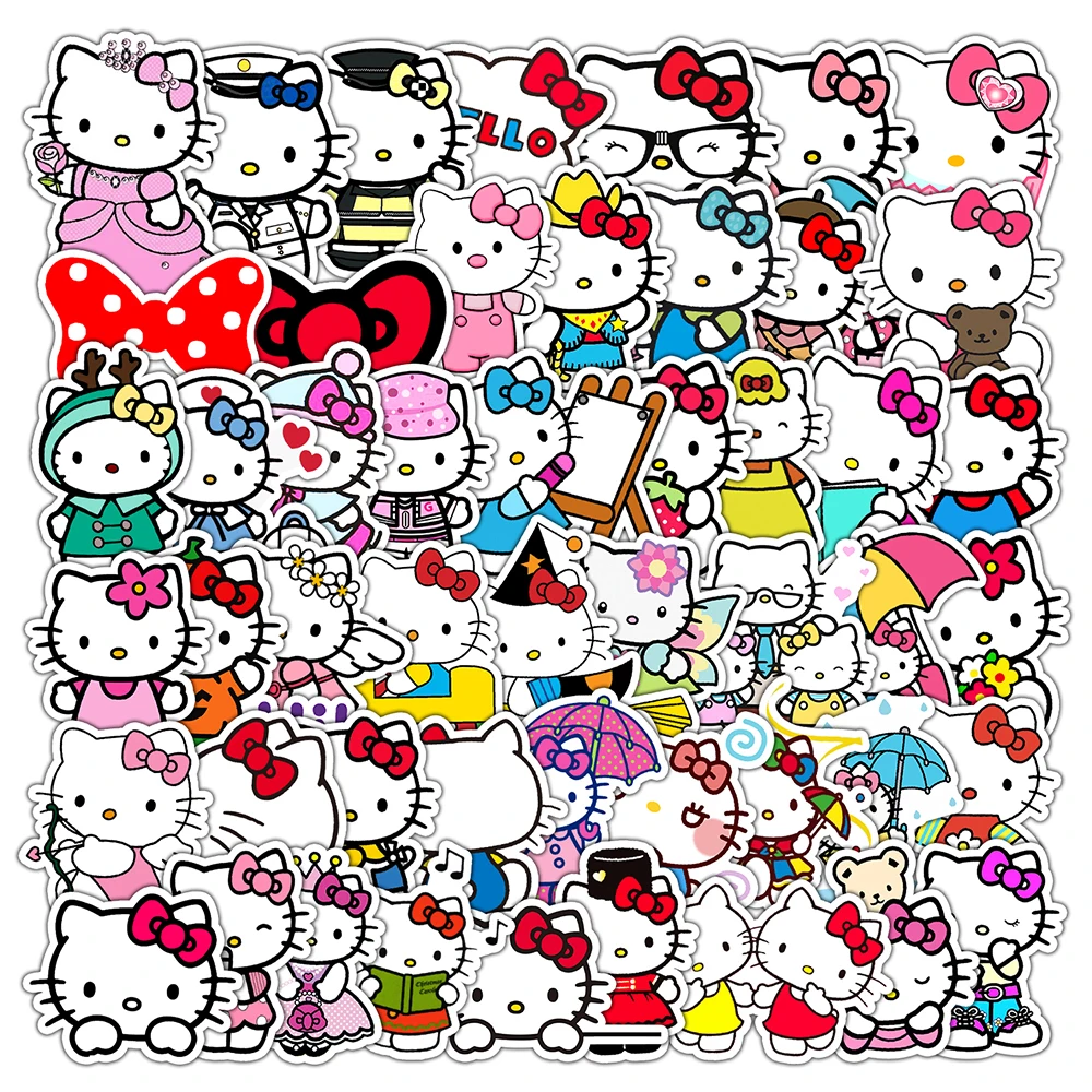 

10/30/50PCS Kawaii Hello Kitty Anime Stickers Decal Laptop Guitar Motorcycle Phone Luggage Car DIY Cartoon Cute Sticker Gift