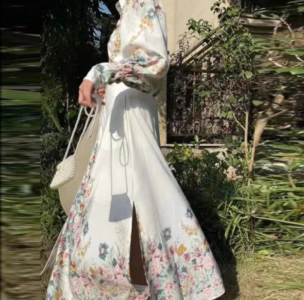 New Floral Dress single breasted long dress Design Temperament Elegant Shirt Dress women