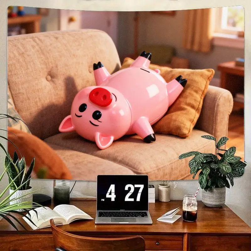 

1 шт. розовая кавайная свинья на диване, гобелен с забавными животными, настенное искусство, современный полиэстер, декор для гостиной, спальни, общежития, подарок для любителей свиней