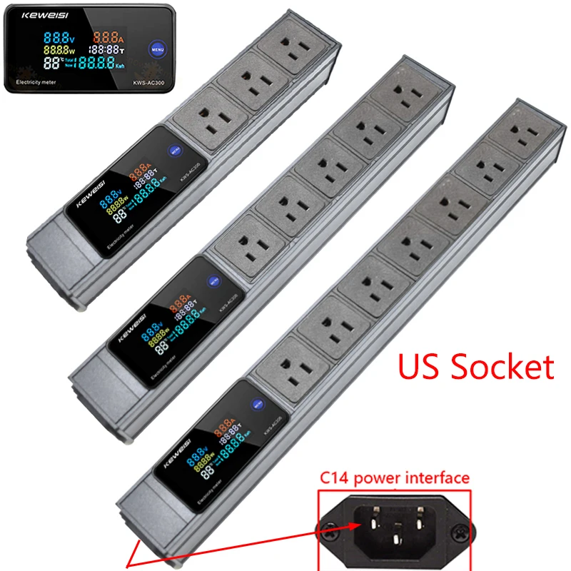 Metal US Power Strip Digital Volt Watt Kwh temperature 2/3/4/5/6/7/8/9/10/11 Ways US Socket Outlets C14 interface Input port