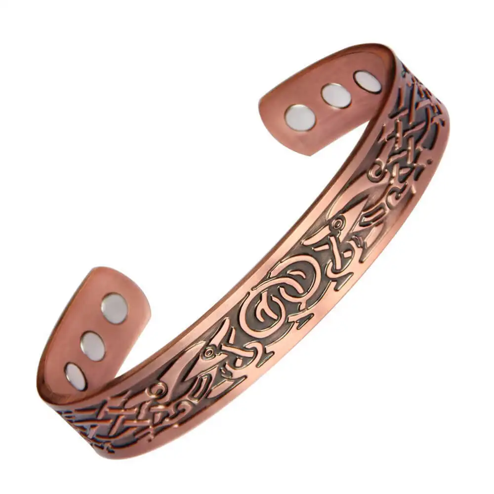 European and American Copper Vintage Simple Double Ring Pattern Magnet Energy Ring Bracelet Set image 2