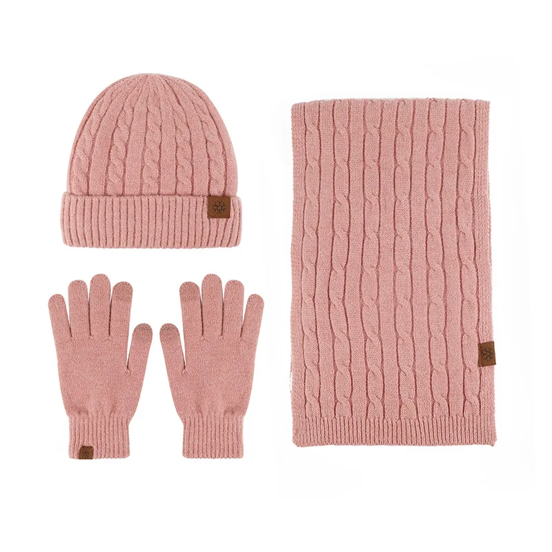 Conjunto de guantes de lana para hombres y mujeres, gorro de lana cálido, bufanda larga, calentador de cuello, guantes de pantalla táctil, 3 en 1,