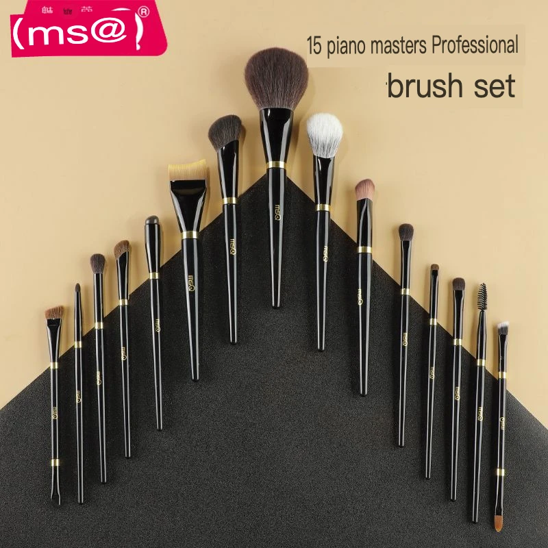 MSQ/Meisikou 15-Piece Professional Makeup Set Eyeshadow Foundation Blush Loose Powder with Animal Hair Brushes Piano Master