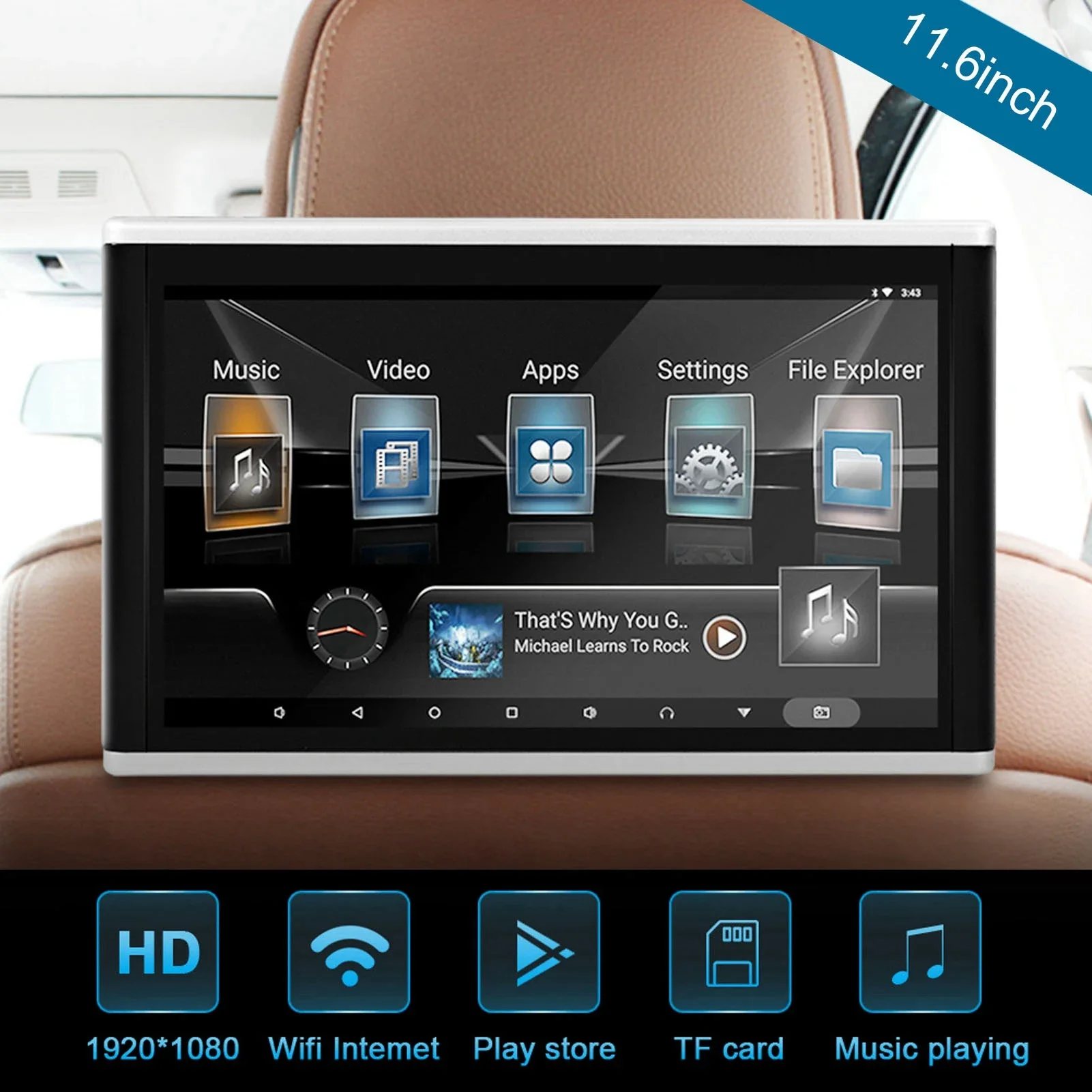 

11.6 inch HD IPS Touch Headrest Screen for Car Android 11.0 2G+32G WiFi Rear Seat Bluetooth Stereo MP5 Multimedia Video Player