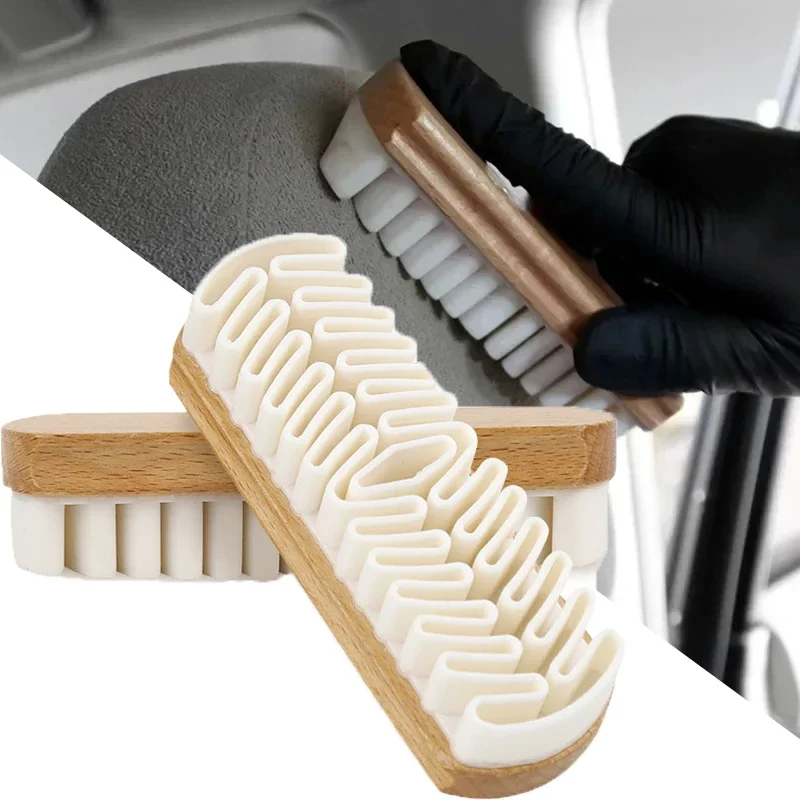 Car Interior Cleaning Brush Wooden Rubber Stain Removal Leather Buckskin Suede Fabric Beauty Care Detail Brush Car Clean Toosl