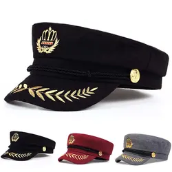 Crown Wheat Ear Embroidery Military Hats Flat Top Baseball Caps For Women Outdoor Sports Military Hats Cadet Sunscreen Hats