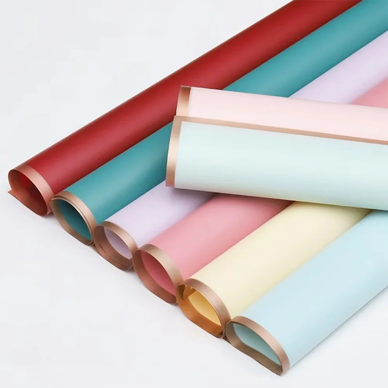 Sheet Gold Edge Floral Wrapping Paper Waterproof Bouquet Wrap Florist Supplies Fresh Flower Packaging Papers DIY For Gift Box