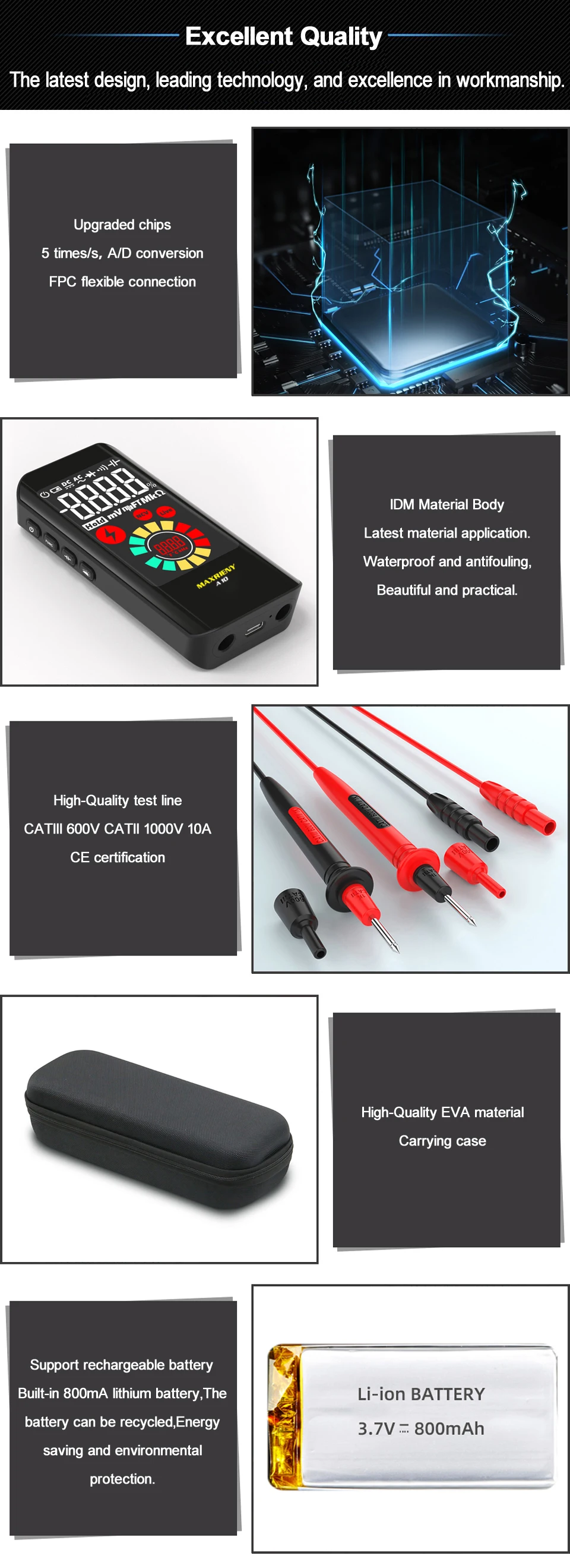 MAXRIENY Smart Digital Multimeter A10 True RMS EBTN Farbdisplay DC AC Spannung Kapazität Ohm Diode NCV Hz Live Wire Tester – Detail 10
