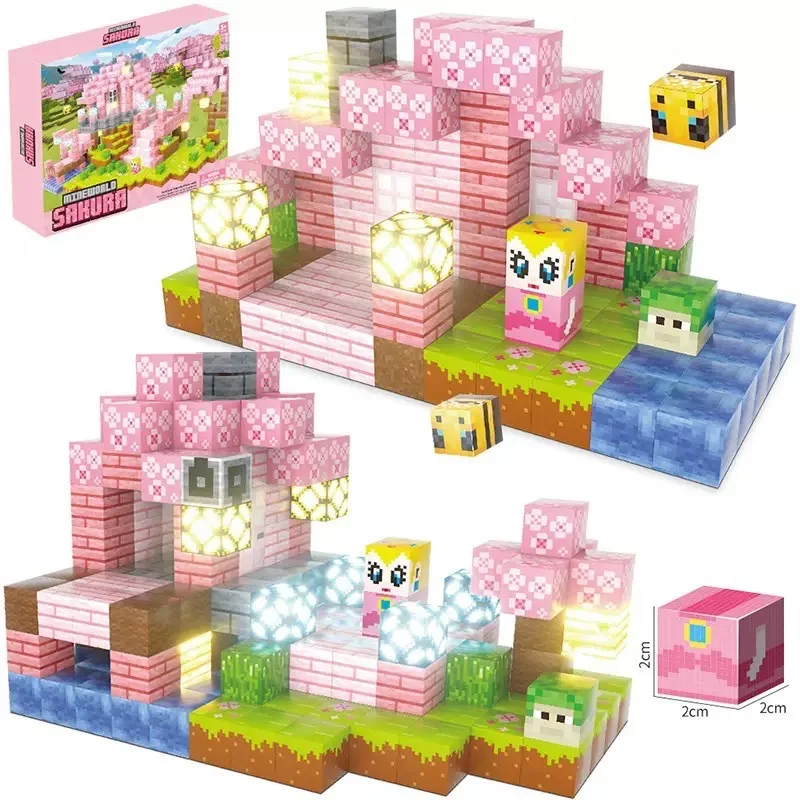 

Magnetic Building Block Set Sakura Botanical Pink Puzzle Magnetic Toy Desktop Decoration Toys For Girls Children Christmas Gifts