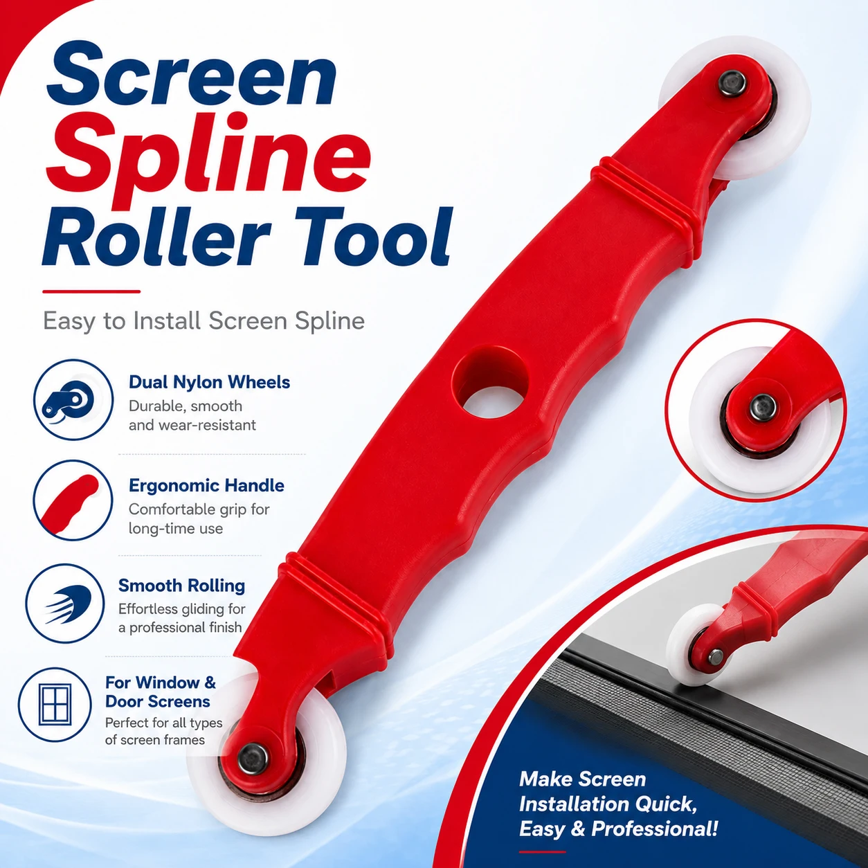 1-5Pcs Hand Splines Roller Tool, Rubber Gauze Pressure Wheel for Window Screen Installation, Screen Door Repair Rolling Tool Kit