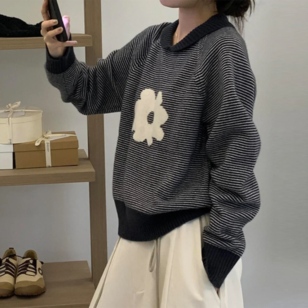 

Корейский шикарный ретро-свитер в полоску с отложным воротником, женский, новинка осени 2025, очень стильный, мягкий, уютный топ