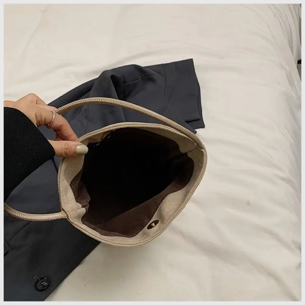 Trendy Pu Leather Suede Bucket Bag Fashion Handbag Velvet Shoulder Bag Simple Large Capacity Pu Tote Bag Girls