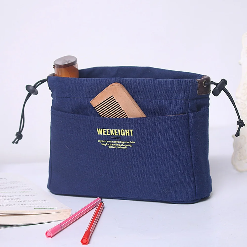 

Canvas Sundry Storage Bag Multifunctional Multi-Pocket Drawstring Cosmetic Bag Toiletry Container Sturdy