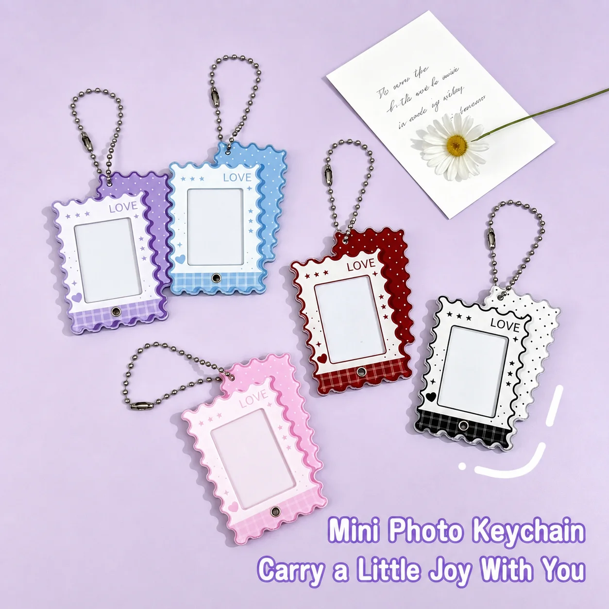 Acrylic Wavy Border 1Inch Photo Frame Keychain Portable Transparent Photo Holder Bag Charm Gift Card Case Photo Protector Sleeve