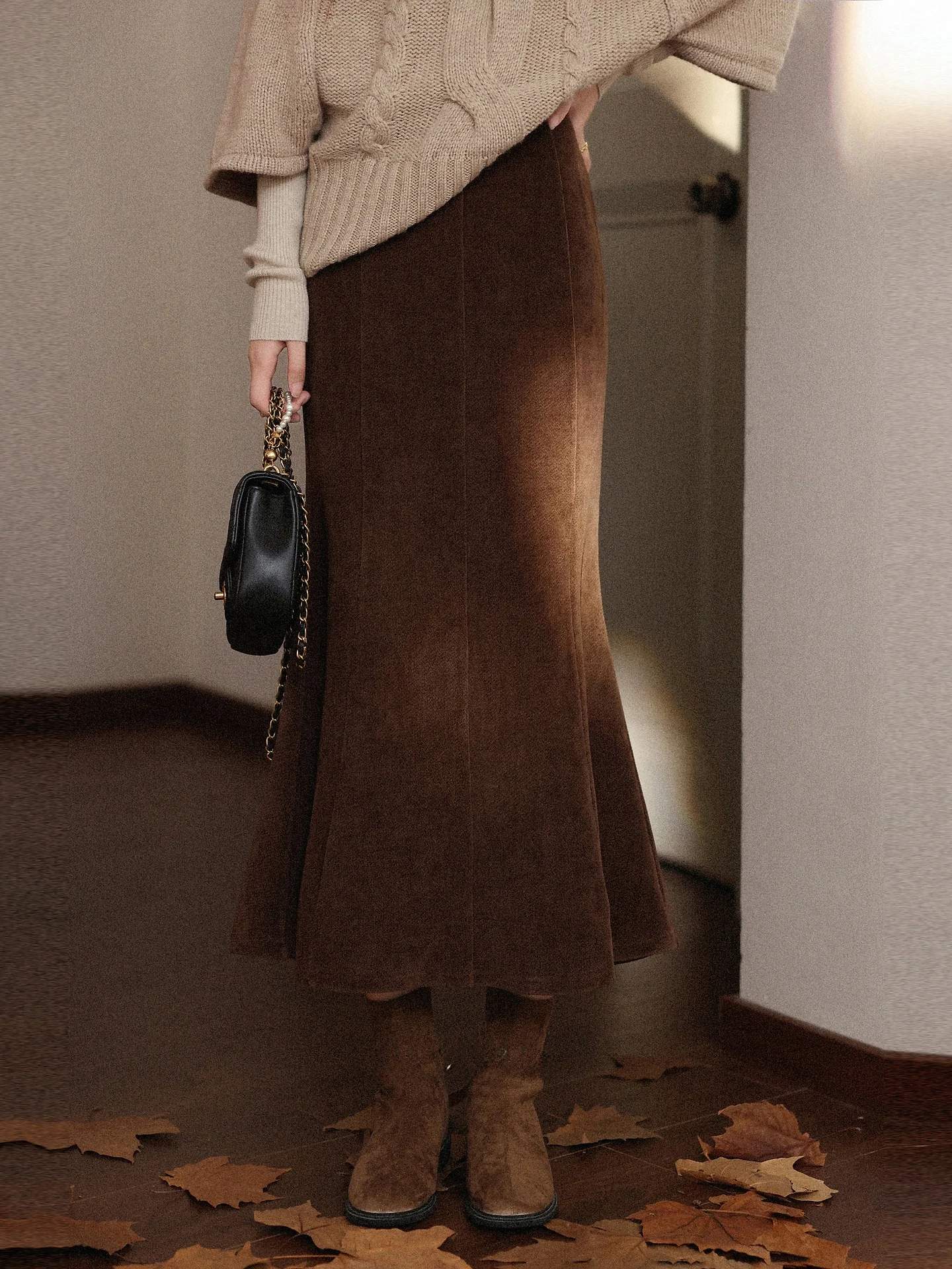 

Кофейная юбка-рыбка от Lu Xiang Nan: новая осенняя винтажная женская юбка миди для офиса и повседневной носки