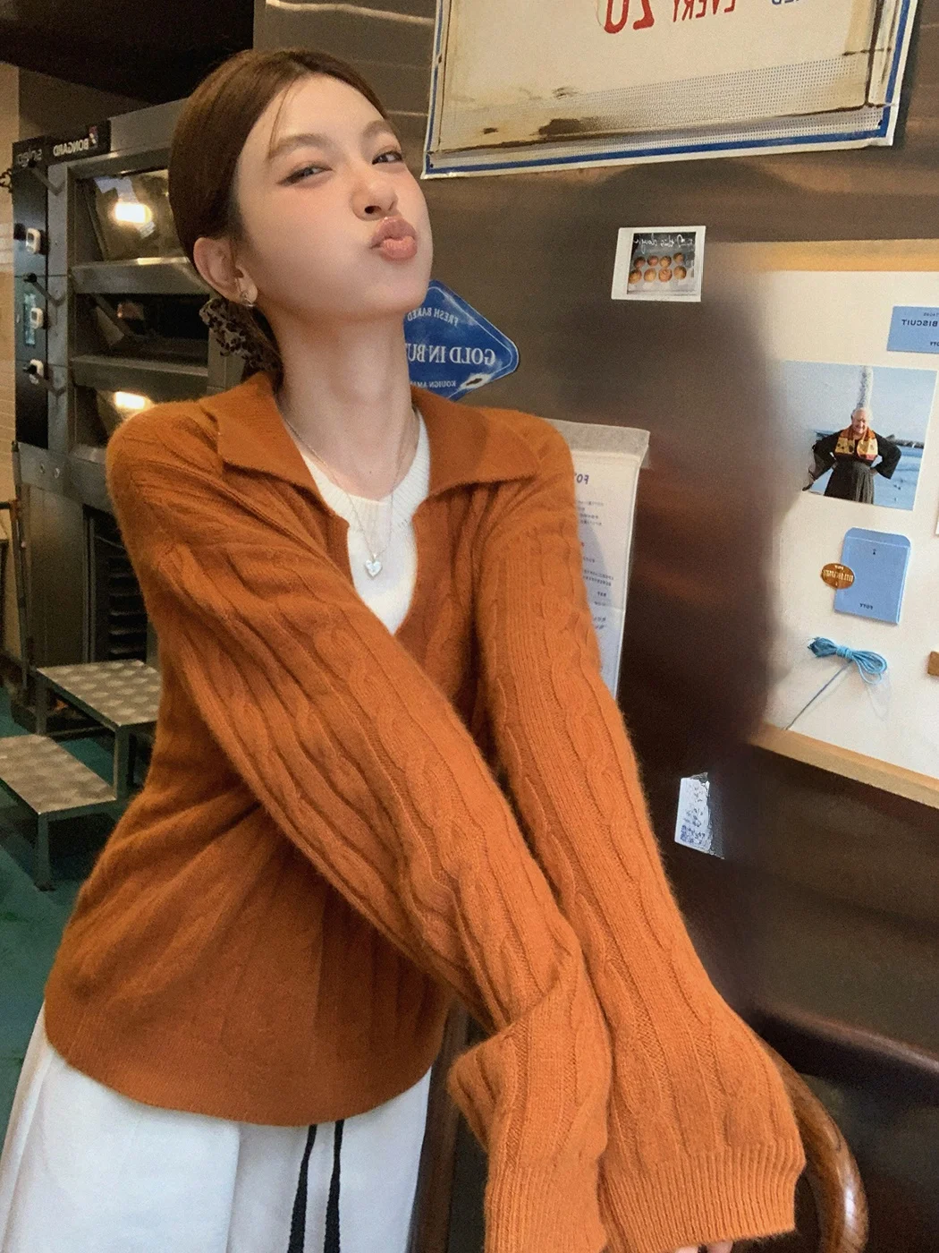 

Винтажный шерстяной свитер Ibell Zhang с добавлением кроличьего меха, утолщенный, с длинными рукавами, женский трикотажный джемпер с отложным воротником и 3D-узлом