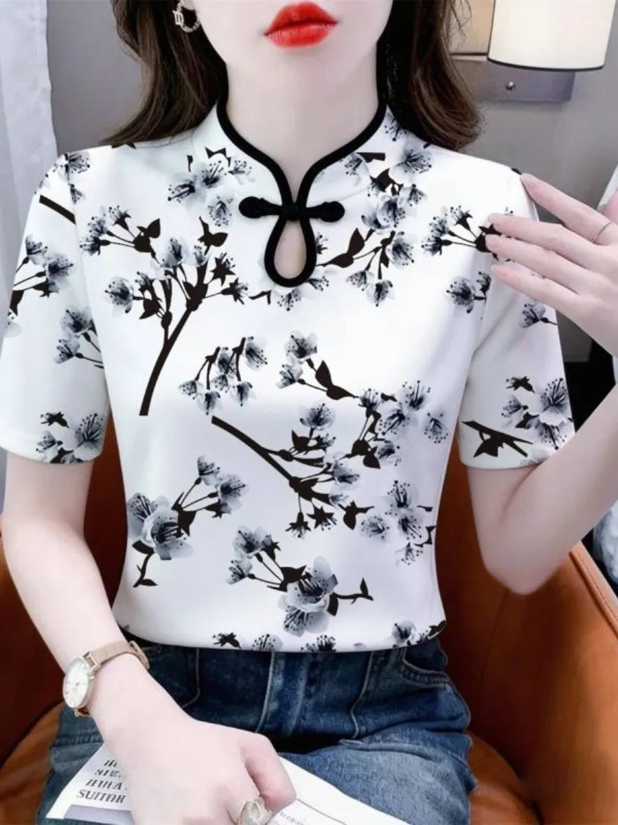novo-conjunto-de-duas-pecas-feminino-blusa-estampada-de-manga-curta-estilo-qipao-com-gola-e-camiseta-versatil-de-verao-para