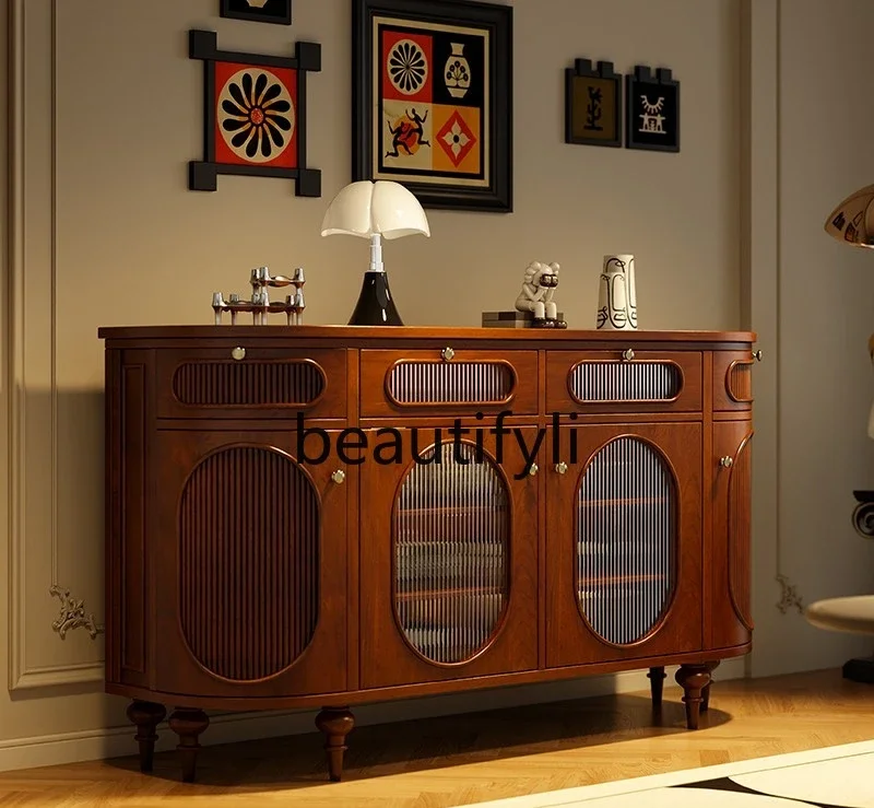 

Entrance cabinet Solid wood home decoration cabinet Retro curved storage locker