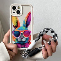 Cool Rabbit Wrist Chain Case For Xiaomi 14 12 13 13T 11T 12T Poco X6 X5 X3 F3 F5 Pro Lite Ultra Hang Strap Lanyard Cover