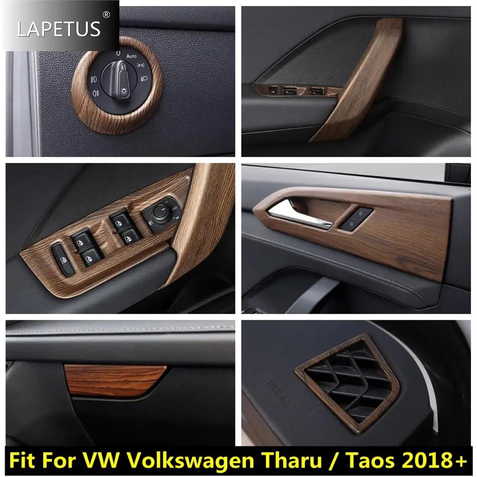 

Wood Grain Auto Door Armrest / Window Lift / Head Lights Panel Accessories Cover Trim For VW Volkswagen Tharu / Taos 2018 - 2023