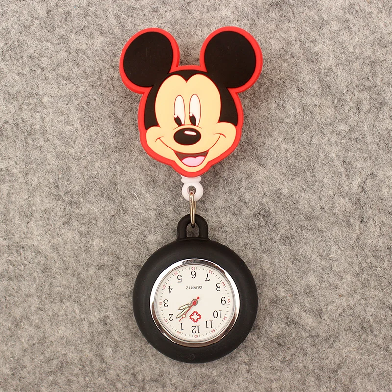 Cartoon Doctor Nurse Style Big Size Blue Mouse Pocket Watch Retractable And With Clip For Men And Women