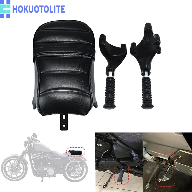 

Black Rear Passenger Footrest & Seat Cushion Kit, Motorcycle Replacement Parts for Harley Sportster Iron 883 XL883N 2014-2022