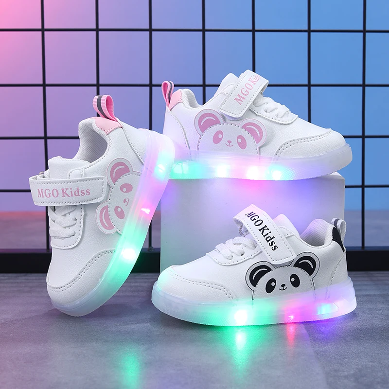 Mgo Kidss Children's Cute Panda Cartoon Sneakers Lightweight Shoes Fashionable Black and White Casual Shoes, Suitable for Boys a