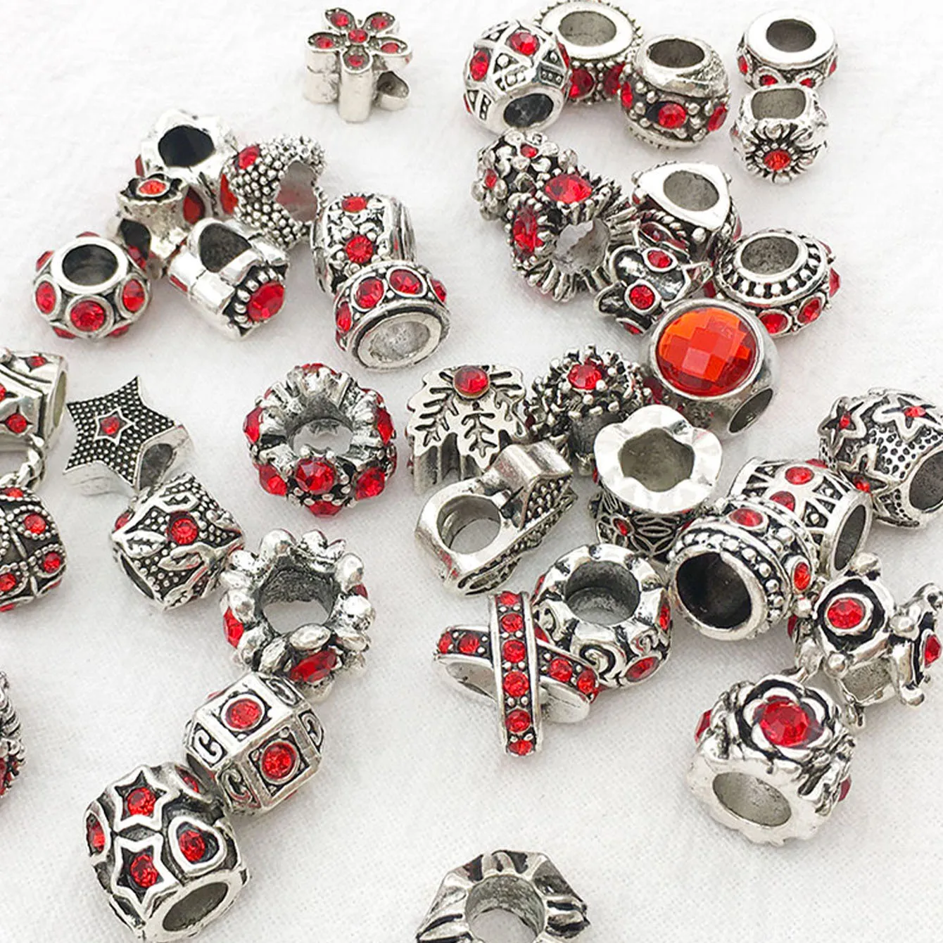 Randomly Mix 10Pcs Vintage Style Inlaid Rhinestone Large Hole Beads For DIY Handmade Beaded Bracelet Necklace Crafts Jewelry