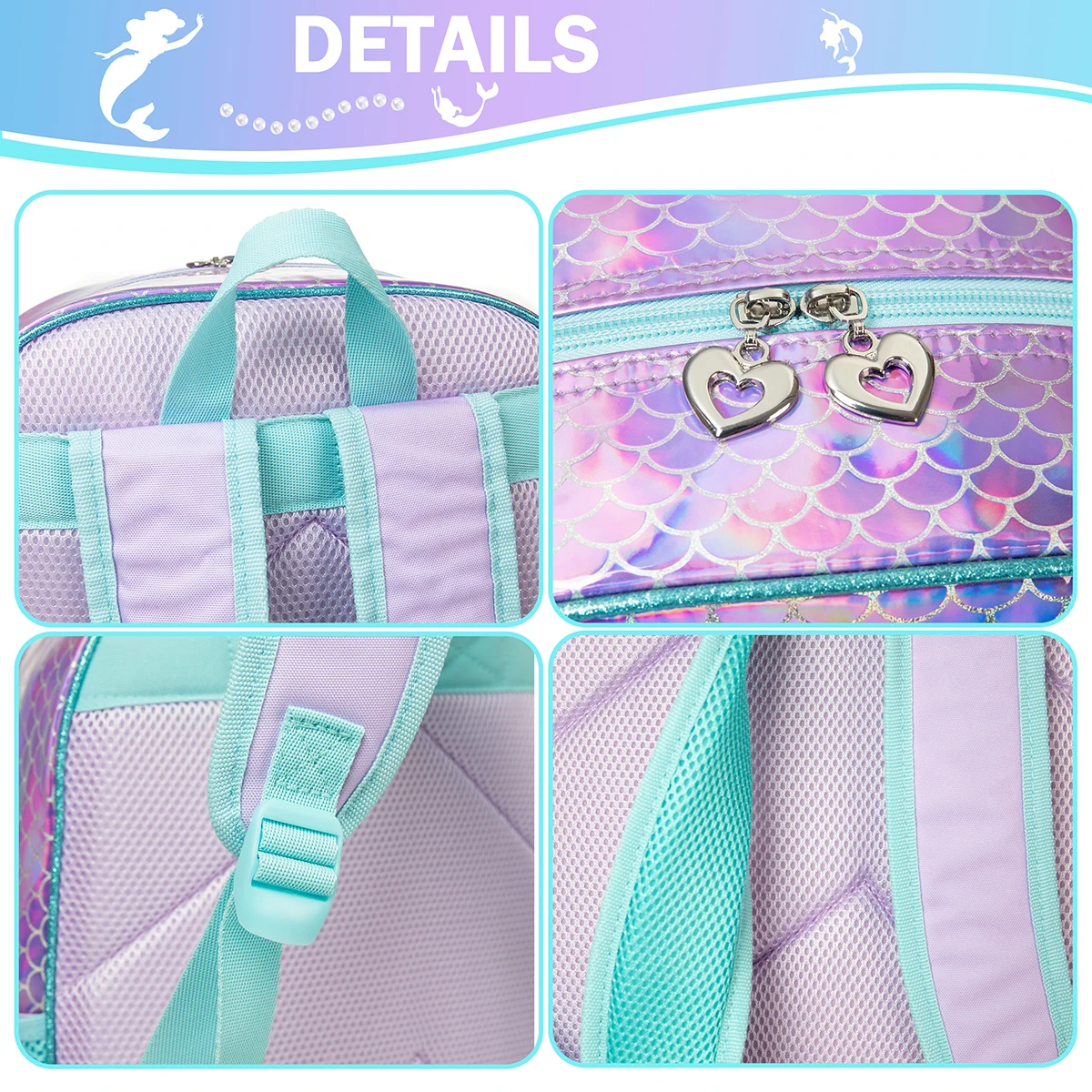 Meetbelify Mermaid Backpack for Girls Bookbag for Girls with Lunchbag and Penbag for Elementary Students