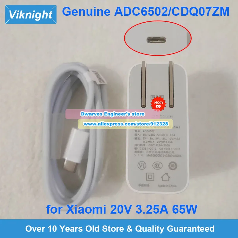 

Оригинальный адаптер переменного тока ADC6501TM 20 В 3,25 А 65 Вт ADC6502 CDQ07ZM AD651 для Xiaomi 171501 161301 серии RedmiBook 14 16/Pro USB-C