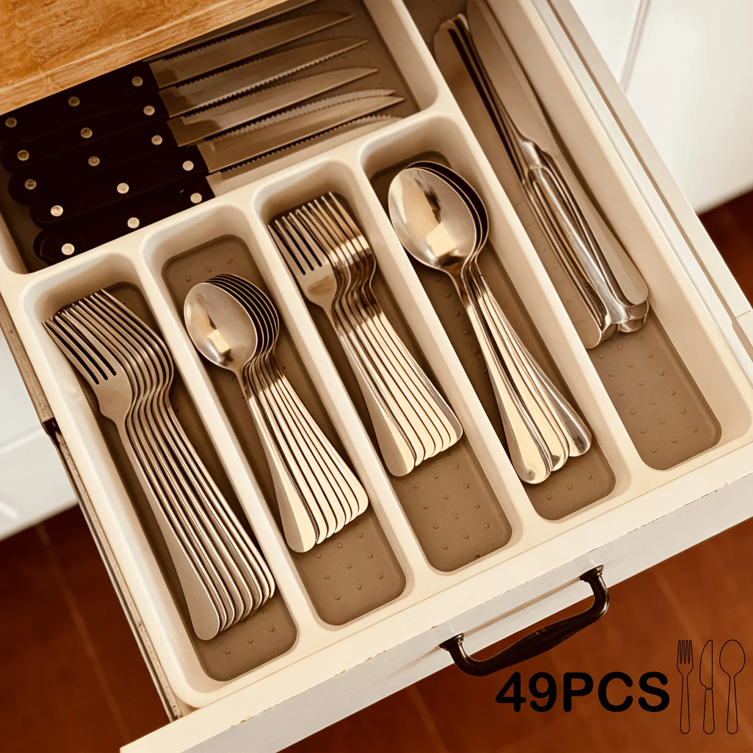 

49pcs Black Modern Silverware Set, 8 People Stainless Steel Knives, Forks And Spoons Set for Family Restaurant Hotel, Mirror Pol