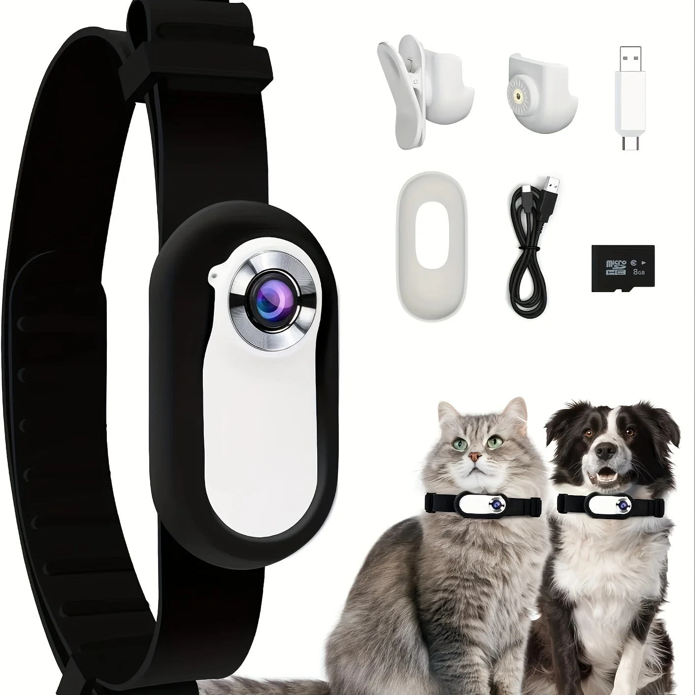 HD 1080P Cat Camera Collar with Video Recording Wireless Mini Action Camera, Item Body Camera, Outdoor (Collar Not Included)