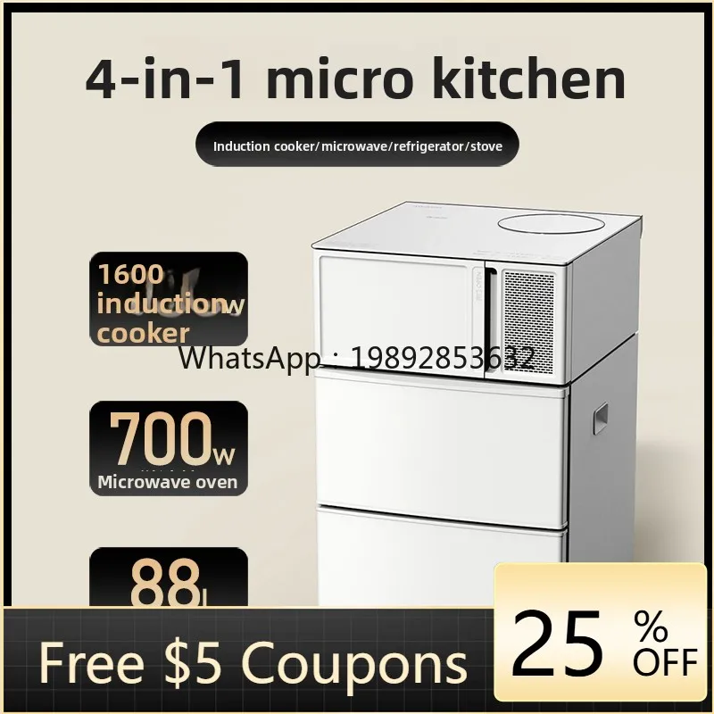 

ZC Refrigerator Induction Cooker Microwave Oven Stove Four-in-One Mini Kitchen Appliance for Single Living Cabinet