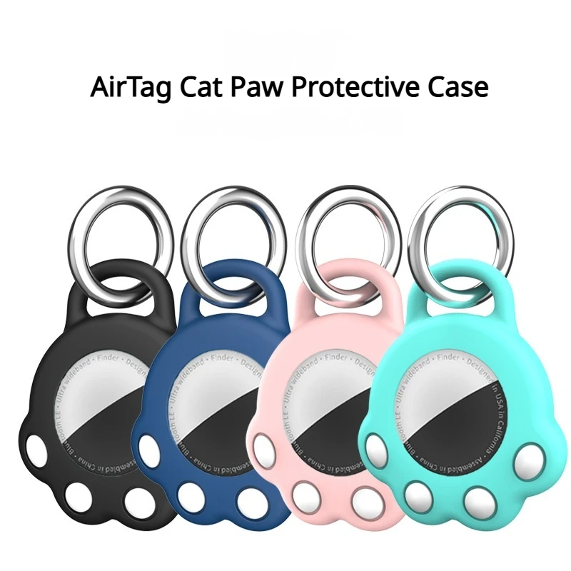 Eayburst AirTag Tracker Protective Case Holder for Apple AirTag Finder, Cat Paw-Patterned Anti-Loss Silicone Cover for Pet Key