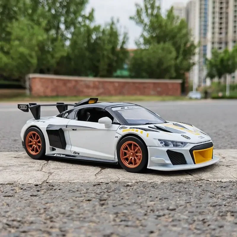 1:24 AUDI R8 GT2 Alloy Track Racing Car Model Diecasts Metal Toy Sports Car Model High Simulation Sound and Light Childrens Gift