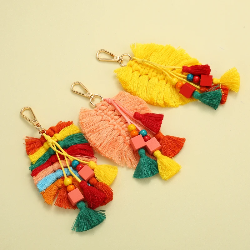 Personality Bohemia Charm Tassel Keychain For Women Girl Car Bag Hanging Key Chain Jewelry Hand-Woven Cotton Cord Tassel Keyring